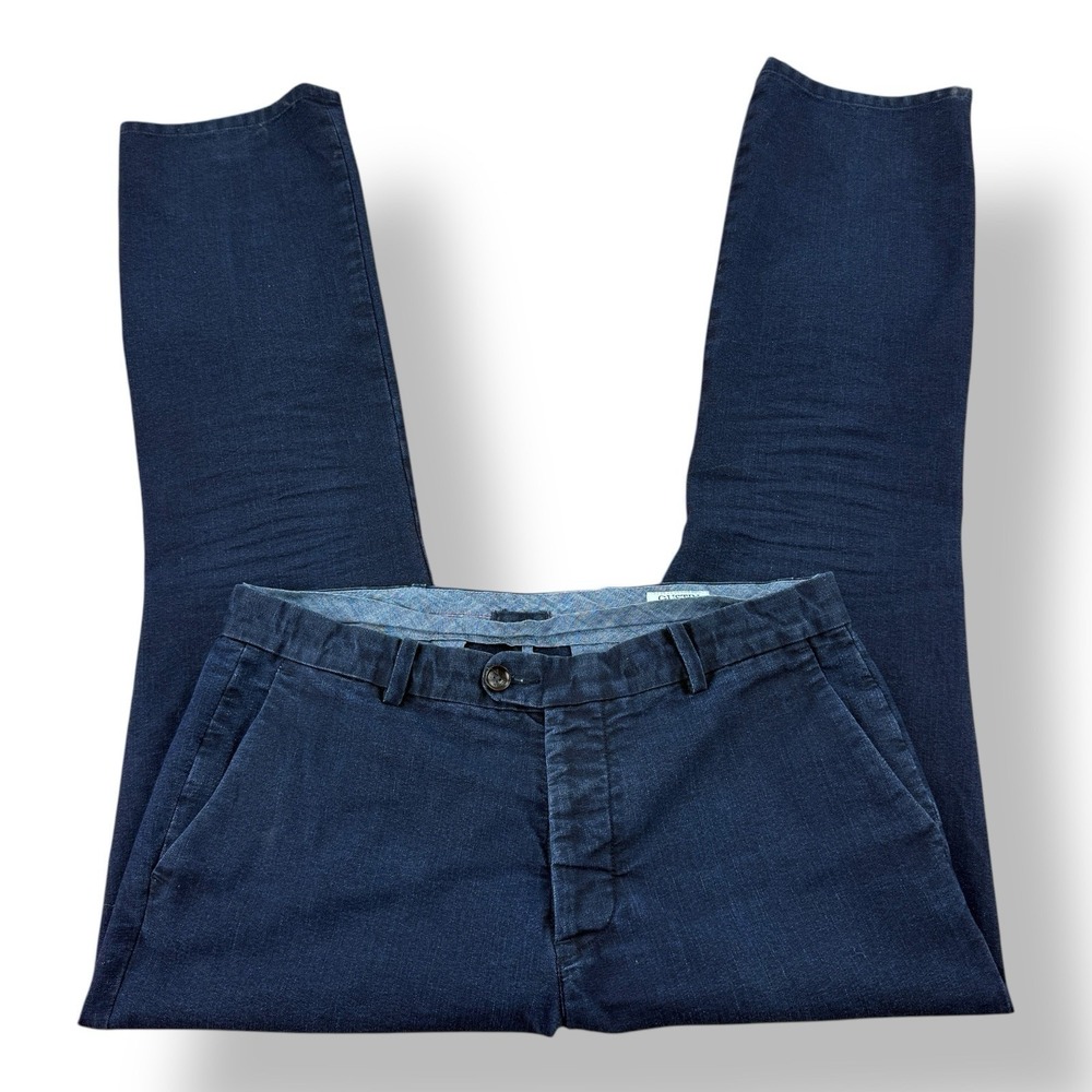 Gustin Denim Dark Blue Washed Cotton Chino Pants Straight Flat Front Men's 38x33